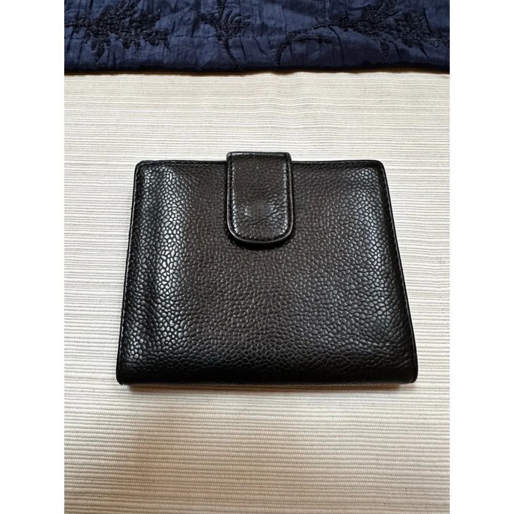 Chanel Black Caviar Leather Compact Wallet